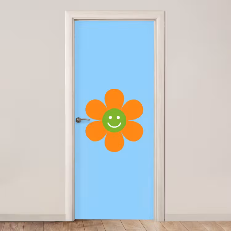 Deursticker - Bloem - Smiley - Kleurrijk — 1