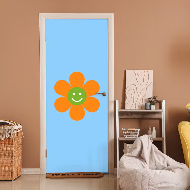 Deursticker - Bloem - Smiley - Kleurrijk — 2