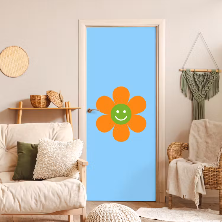 Deursticker - Bloem - Smiley - Kleurrijk — 4