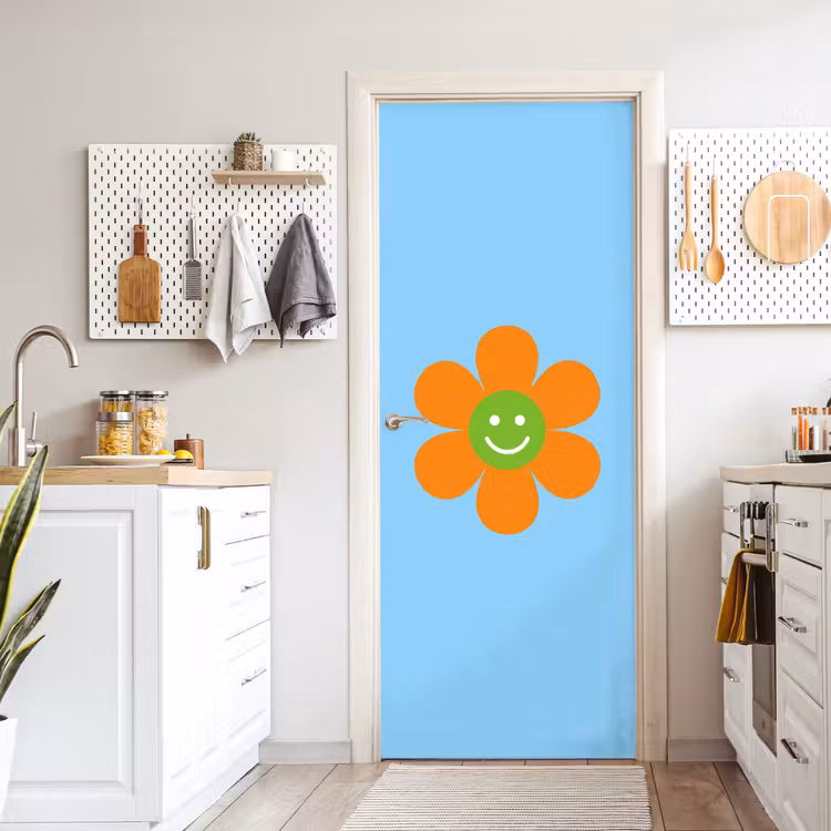 Deursticker - Bloem - Smiley - Kleurrijk — 7