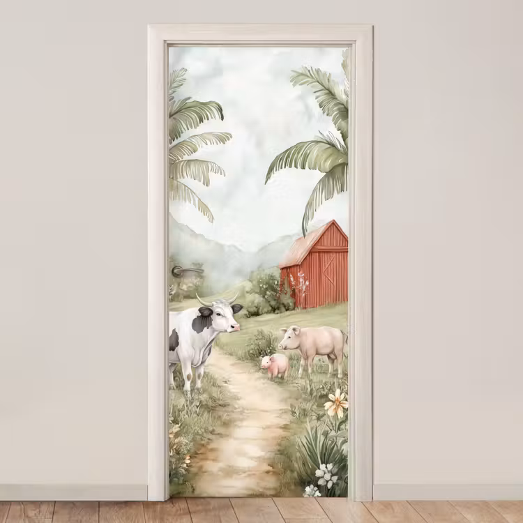 Deursticker - Boerderij - Dieren - Koe - Varken - Natuur — 1