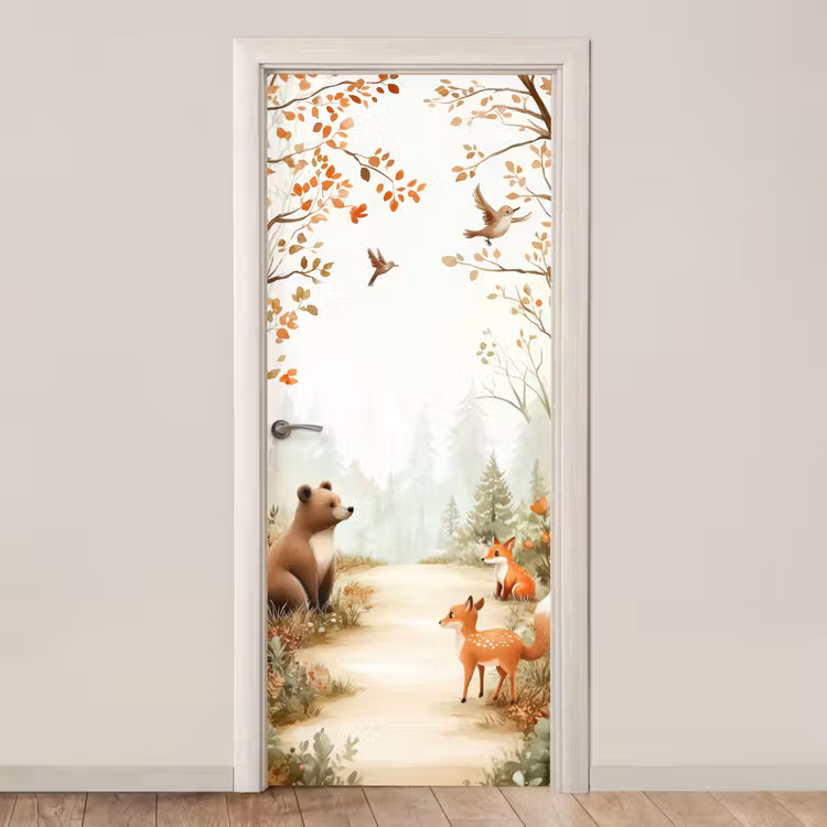 Deursticker - Bos - Herfst - Bosdieren - Beer - Vos — 1