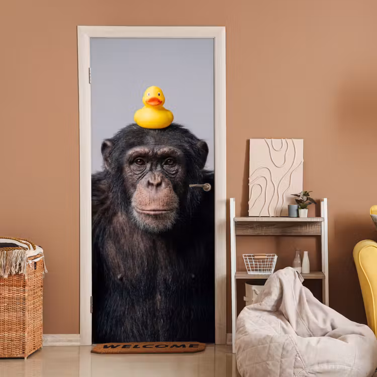 Deursticker - Chimpansee - Badeend - Grijs — 2