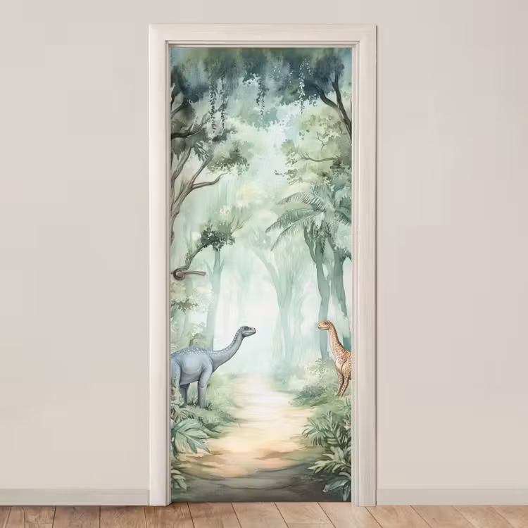 Deursticker - Dino - Jungle - Dinosaurus - Groen — 1