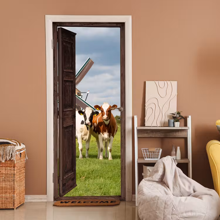 Deursticker - Doorkijk - Koeien - Dieren - Weiland - Natuur — 2