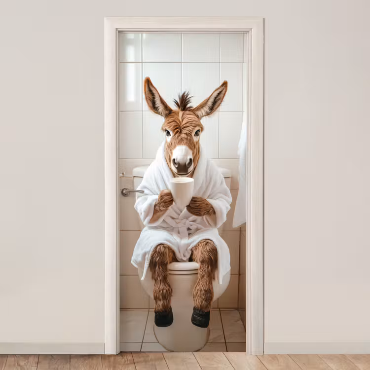 Deursticker - Ezel - WC - Grappig - Badjas - Dier — 1