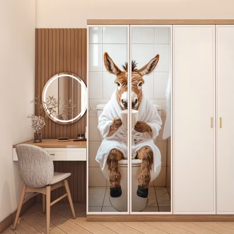 Deursticker - Ezel - WC - Grappig - Badjas - Dier — 5