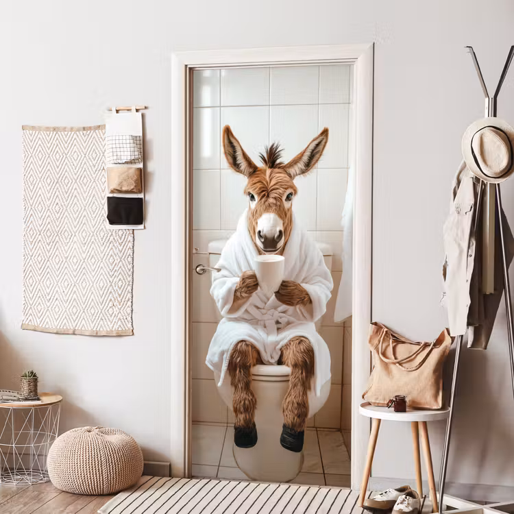 Deursticker - Ezel - WC - Grappig - Badjas - Dier — 8