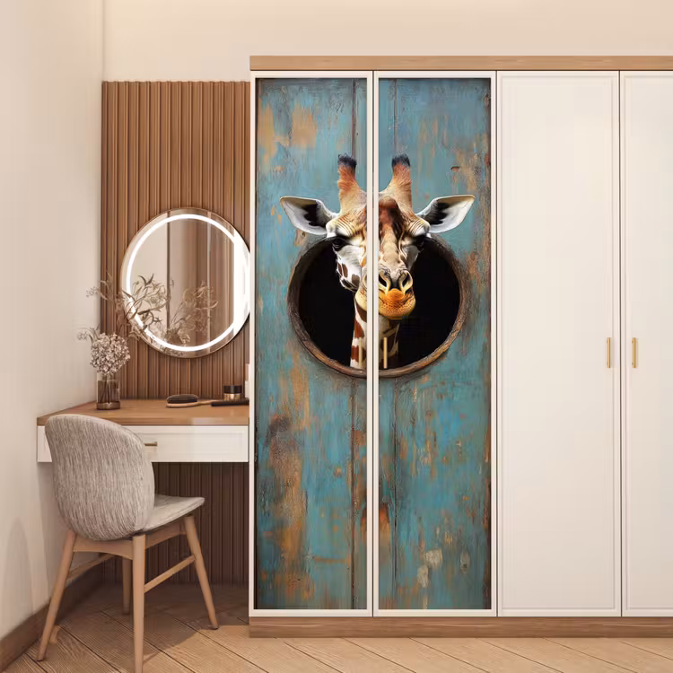 Deursticker - Giraf - Hout - Doorkijk - Dieren - Kop — 5