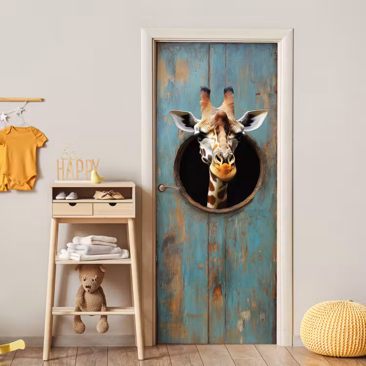 Deursticker - Giraf - Hout - Doorkijk - Dieren - Kop — 6