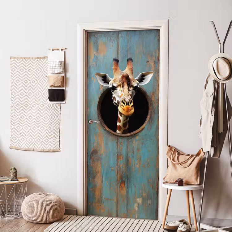 Deursticker - Giraf - Hout - Doorkijk - Dieren - Kop — 8