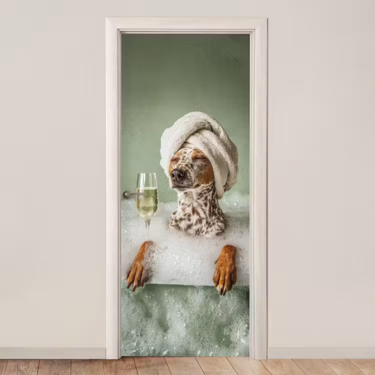 Deursticker - Hond - Bad - Champagne - Handdoek — 1