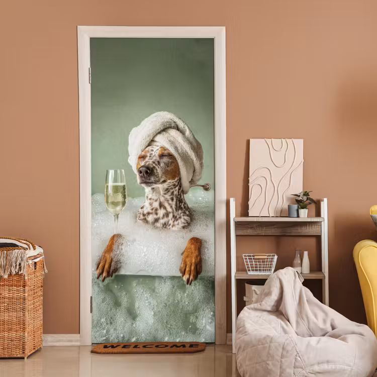 Deursticker - Hond - Bad - Champagne - Handdoek — 2