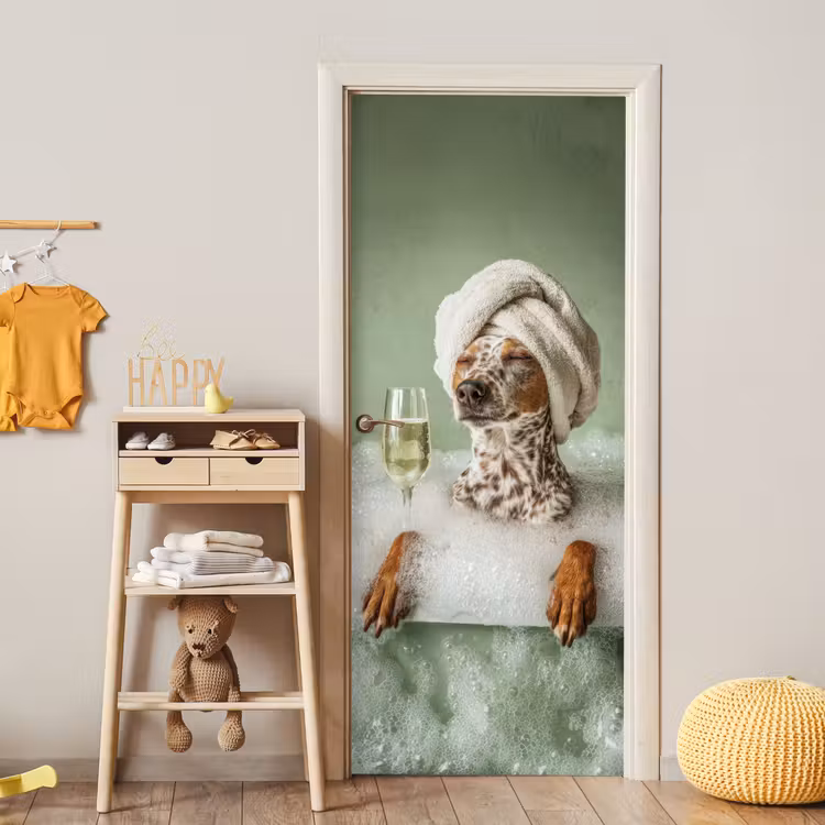 Deursticker - Hond - Bad - Champagne - Handdoek — 6