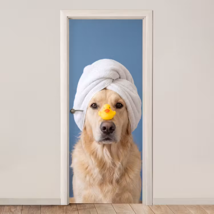 Deursticker - Hond - Badeend - Geel — 1