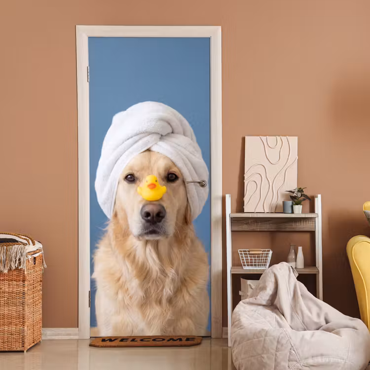 Deursticker - Hond - Badeend - Geel — 2