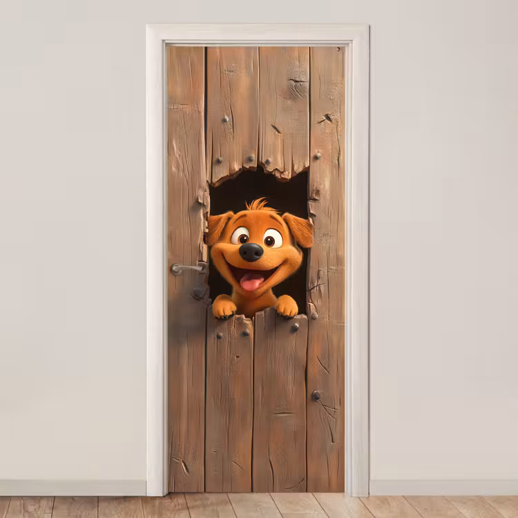 Deursticker - Hond - Dieren - Animatie - Hout - Modern — 1