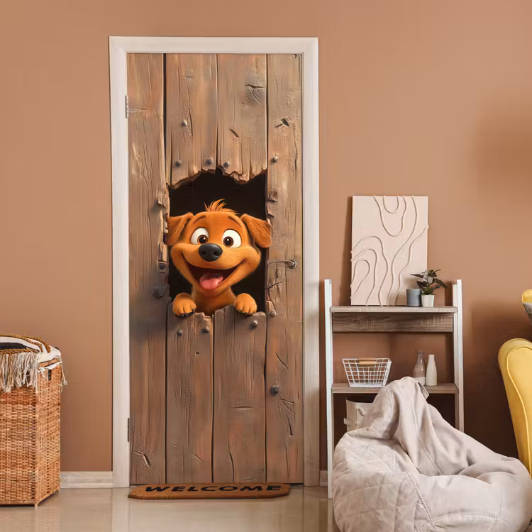 Deursticker - Hond - Dieren - Animatie - Hout - Modern — 2