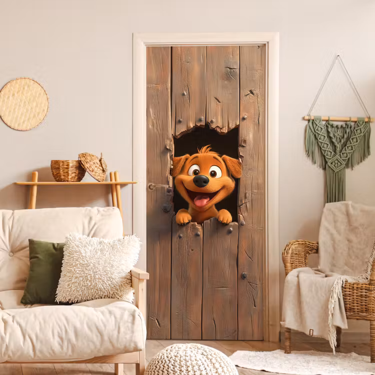 Deursticker - Hond - Dieren - Animatie - Hout - Modern — 4