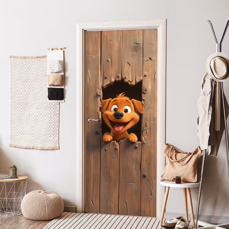 Deursticker - Hond - Dieren - Animatie - Hout - Modern — 8