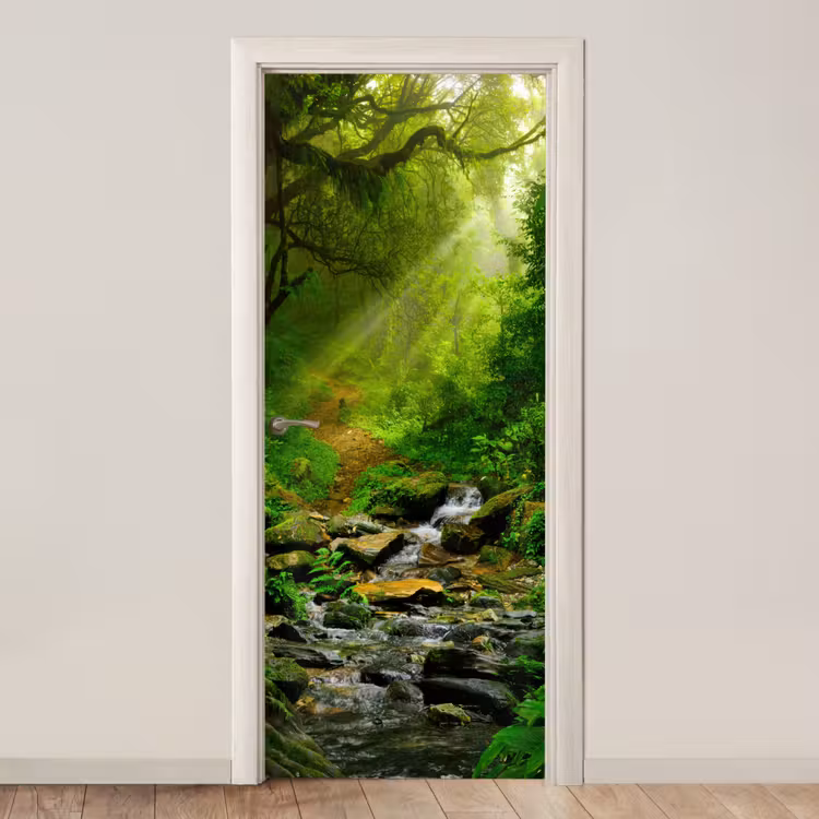Deursticker - Jungle - Groen - Waterval - Natuur — 1
