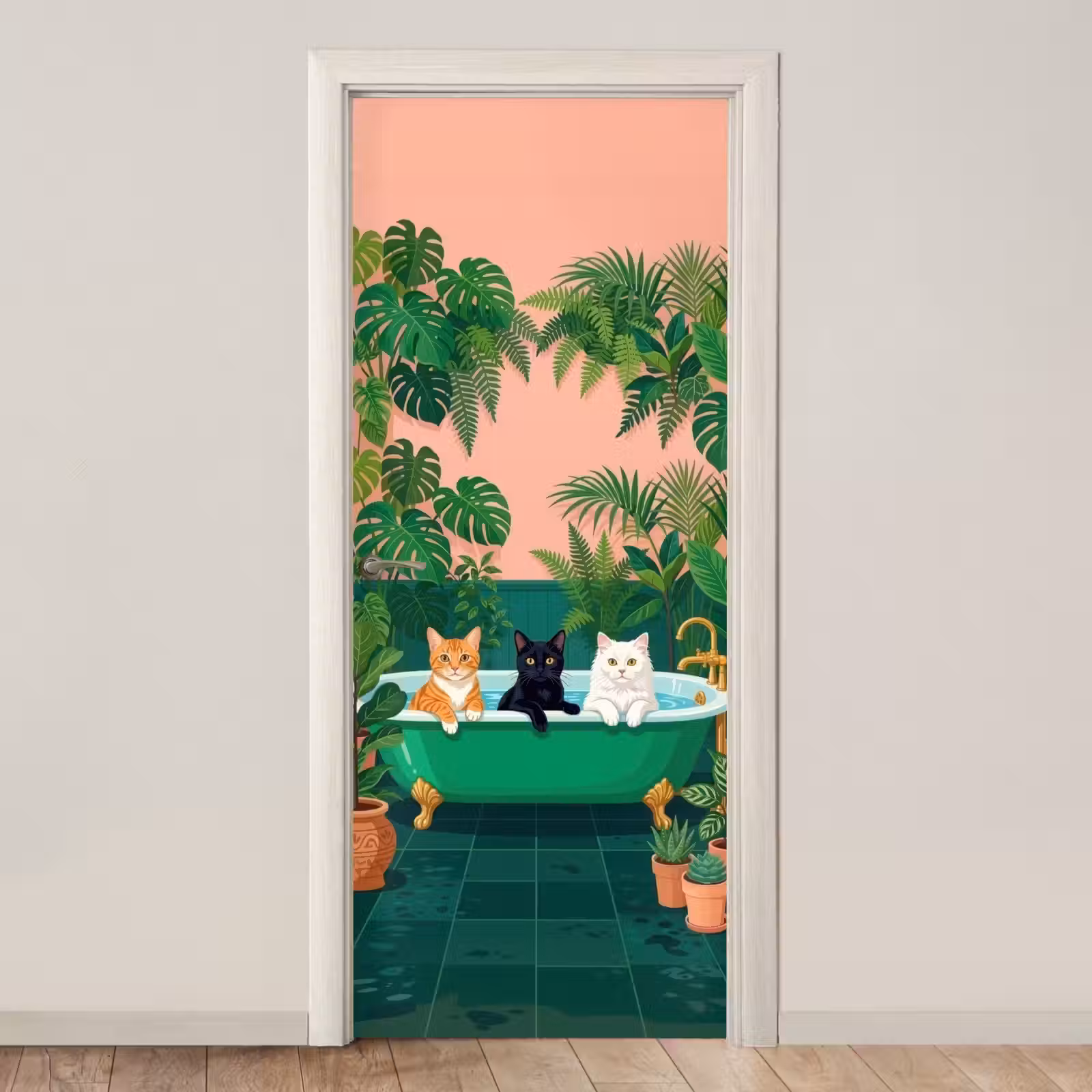 Deursticker - Badkamer - Kattenparade - Kleurrijk — 1
