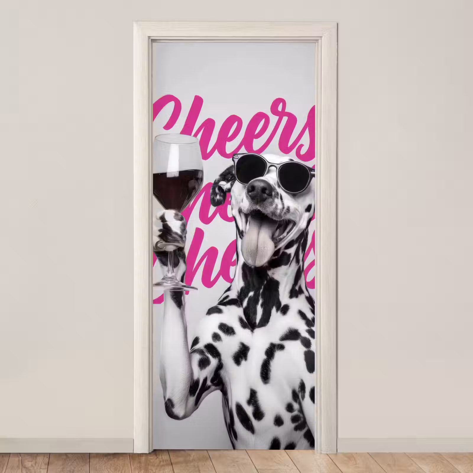 Deursticker - Cheers - Hond - Roze - Wijn — 1