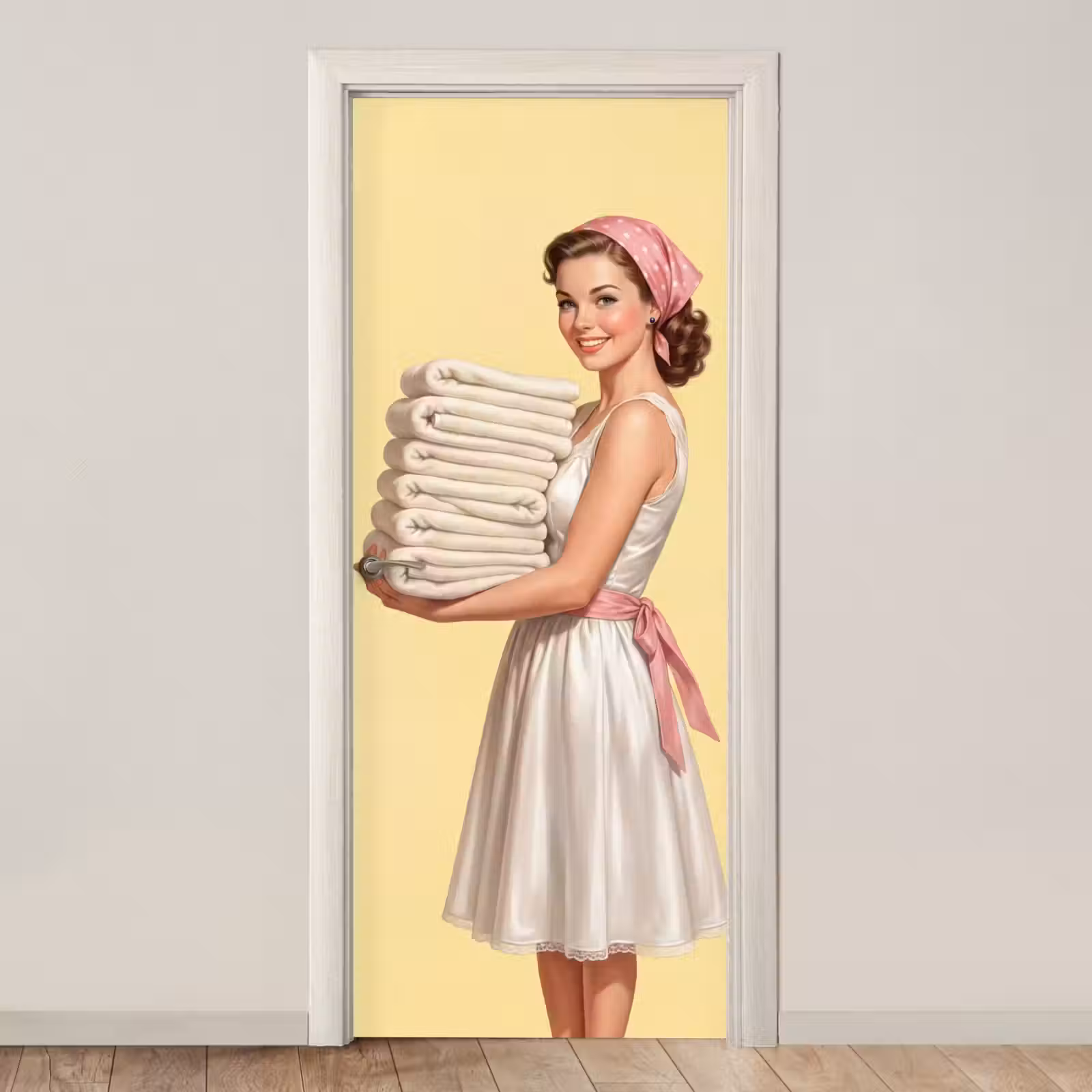 Deursticker - Handdoeken - Vrouw - Jurk - Roze — 1