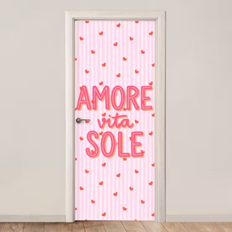 Deursticker - Amore vita sole - Roze - Hartjes — 1