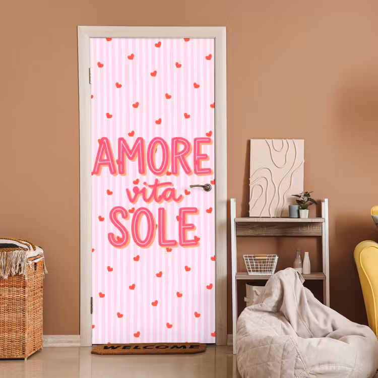 Deursticker - Amore vita sole - Roze - Hartjes — 2