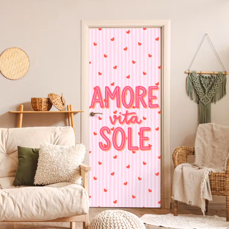 Deursticker - Amore vita sole - Roze - Hartjes — 4