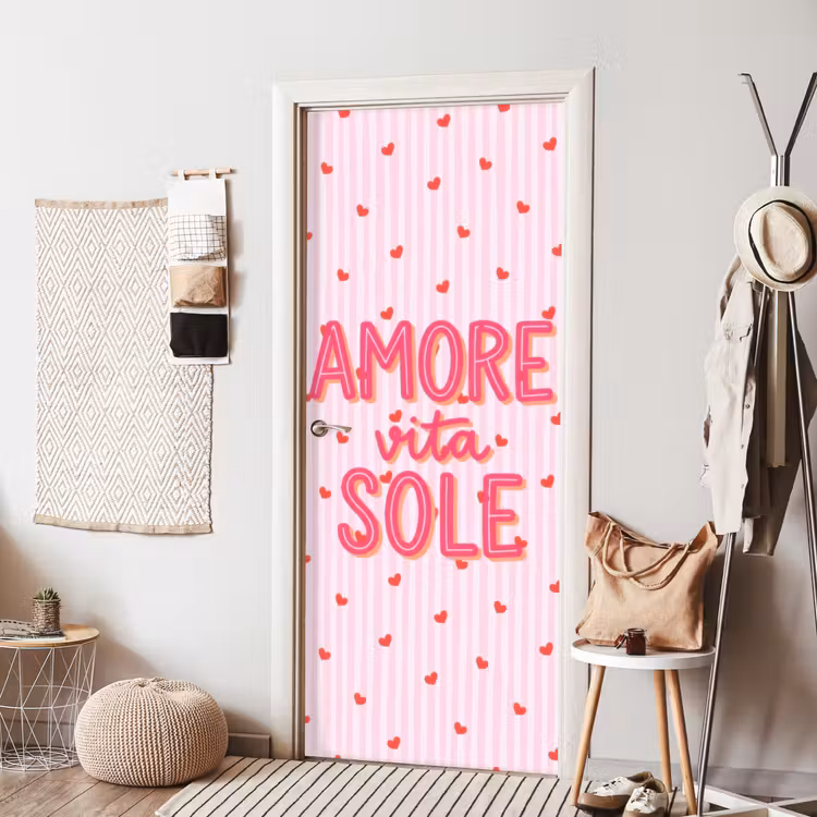Deursticker - Amore vita sole - Roze - Hartjes — 8