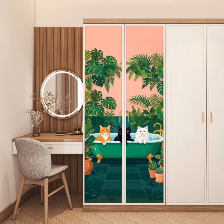 Deursticker - Badkamer - Kattenparade - Kleurrijk — 5