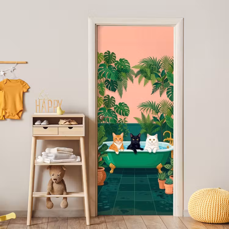 Deursticker - Badkamer - Kattenparade - Kleurrijk — 6