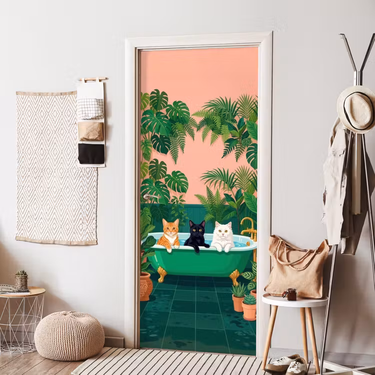 Deursticker - Badkamer - Kattenparade - Kleurrijk — 8