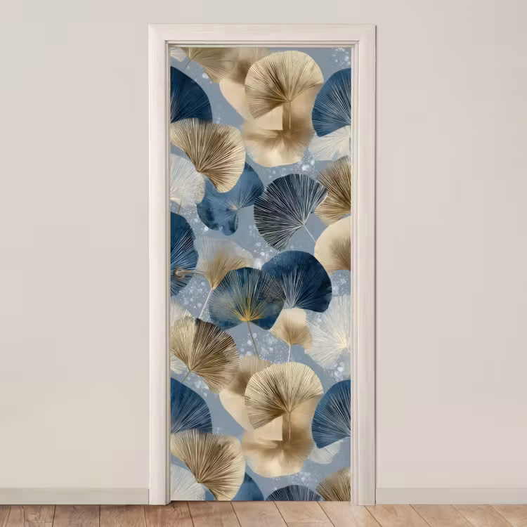 Deursticker - Bladeren - Abstract - Goud - Blauw — 1
