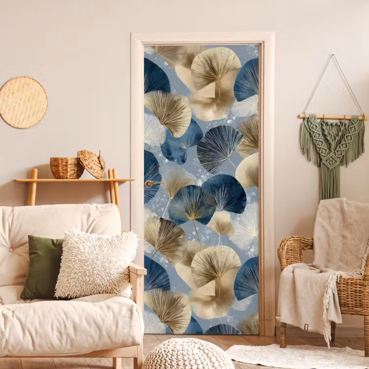 Deursticker - Bladeren - Abstract - Goud - Blauw — 4