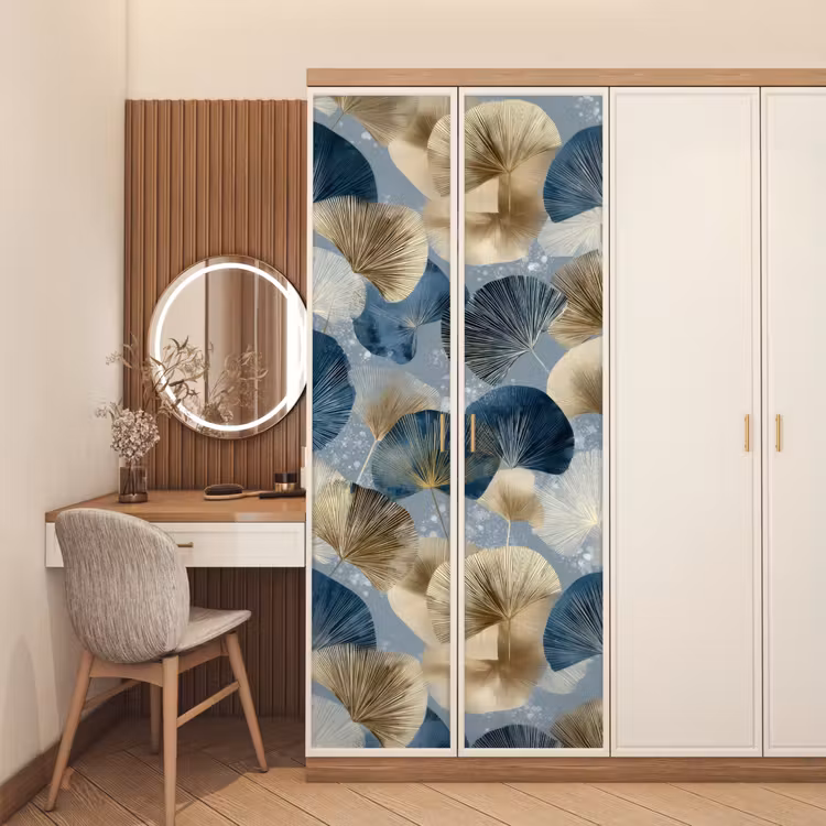 Deursticker - Bladeren - Abstract - Goud - Blauw — 5