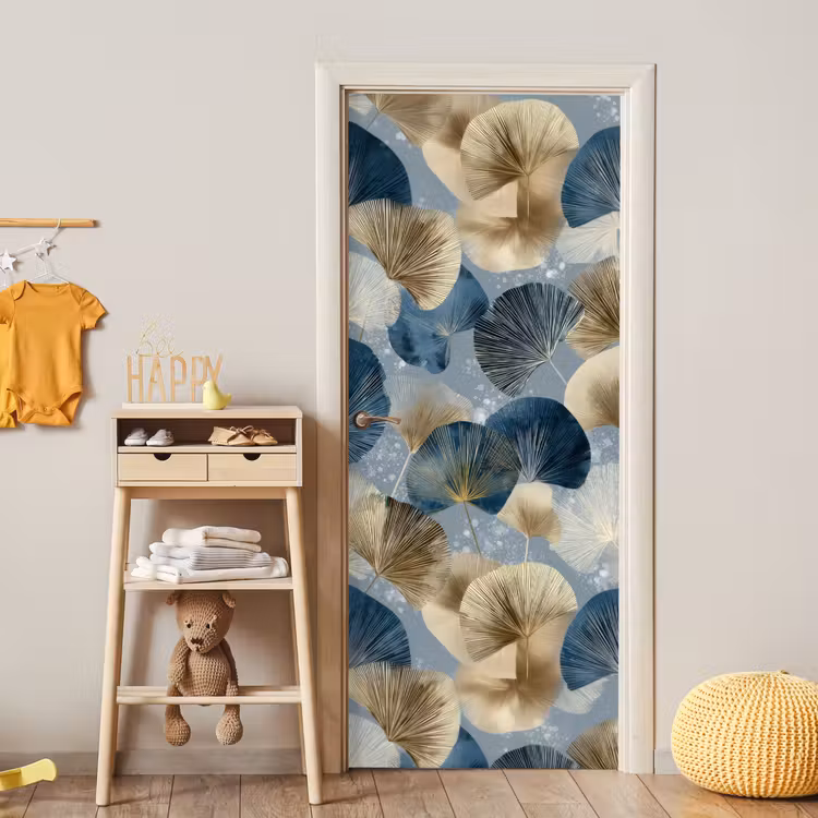 Deursticker - Bladeren - Abstract - Goud - Blauw — 6