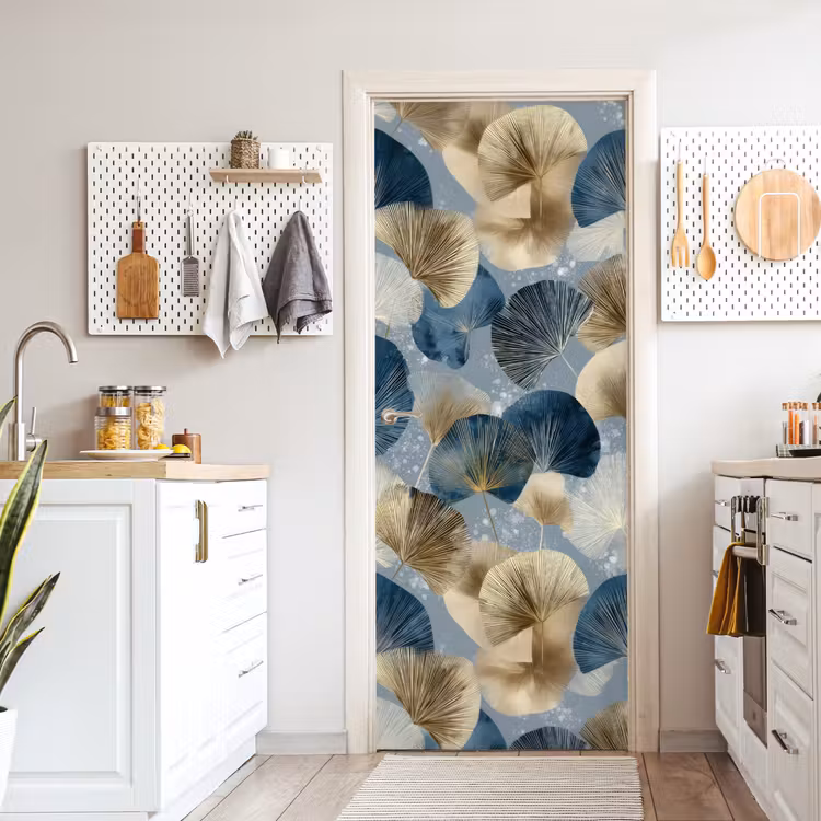 Deursticker - Bladeren - Abstract - Goud - Blauw — 7