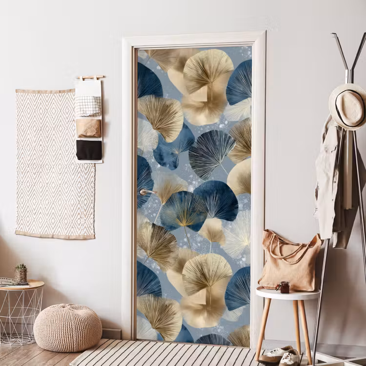 Deursticker - Bladeren - Abstract - Goud - Blauw — 8