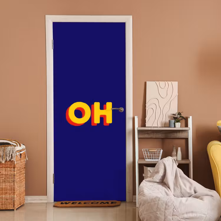 Deursticker - Blauw - Geel - OH - Schaduw — 2