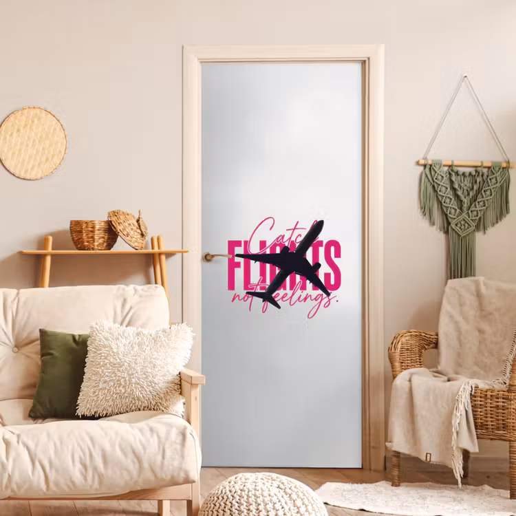 Deursticker - Catch flights not feelings - Vliegtuig - Roze — 4