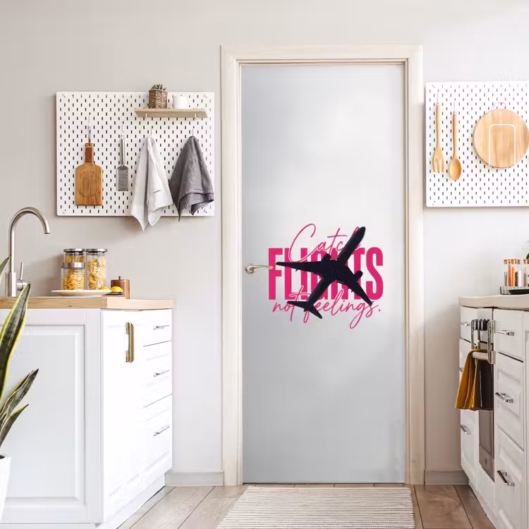 Deursticker - Catch flights not feelings - Vliegtuig - Roze — 7