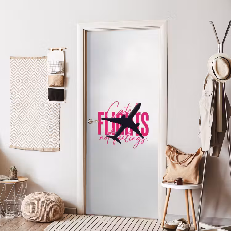Deursticker - Catch flights not feelings - Vliegtuig - Roze — 8
