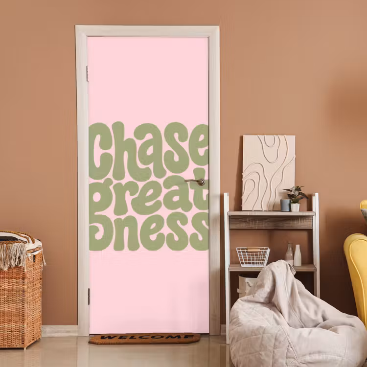 Deursticker - Chase greatness - Groen - Roze - Retro — 2