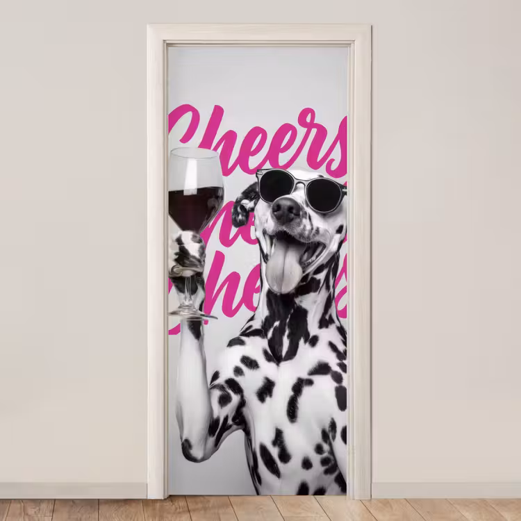 Deursticker - Cheers - Hond - Roze - Wijn — 1