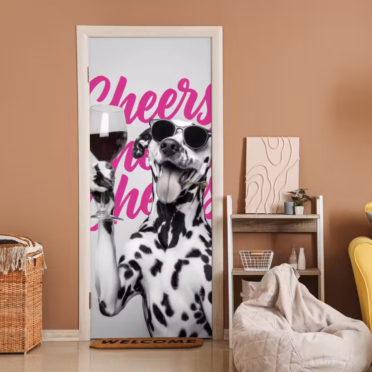 Deursticker - Cheers - Hond - Roze - Wijn — 2