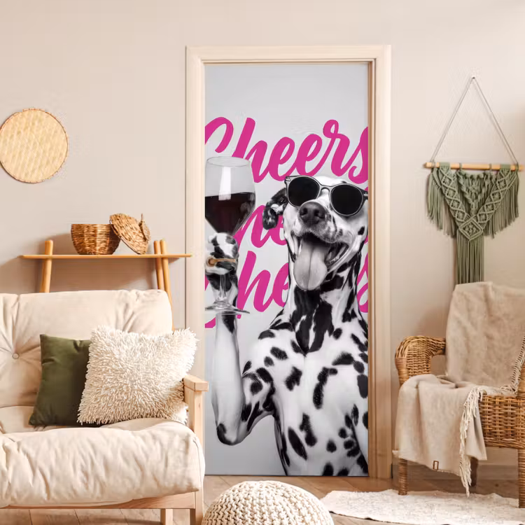 Deursticker - Cheers - Hond - Roze - Wijn — 4