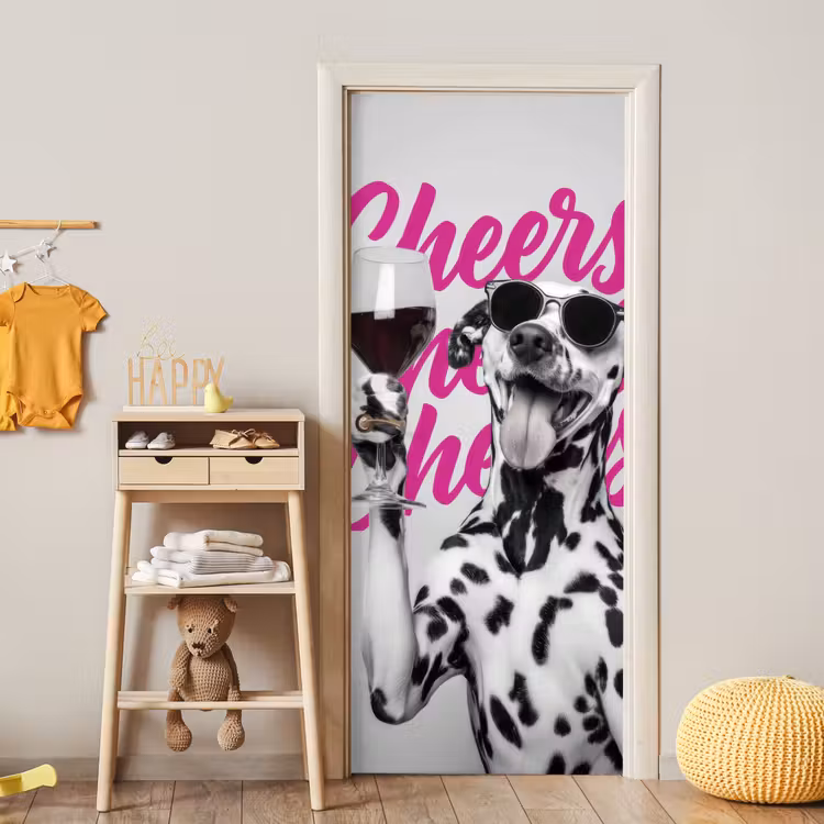 Deursticker - Cheers - Hond - Roze - Wijn — 6